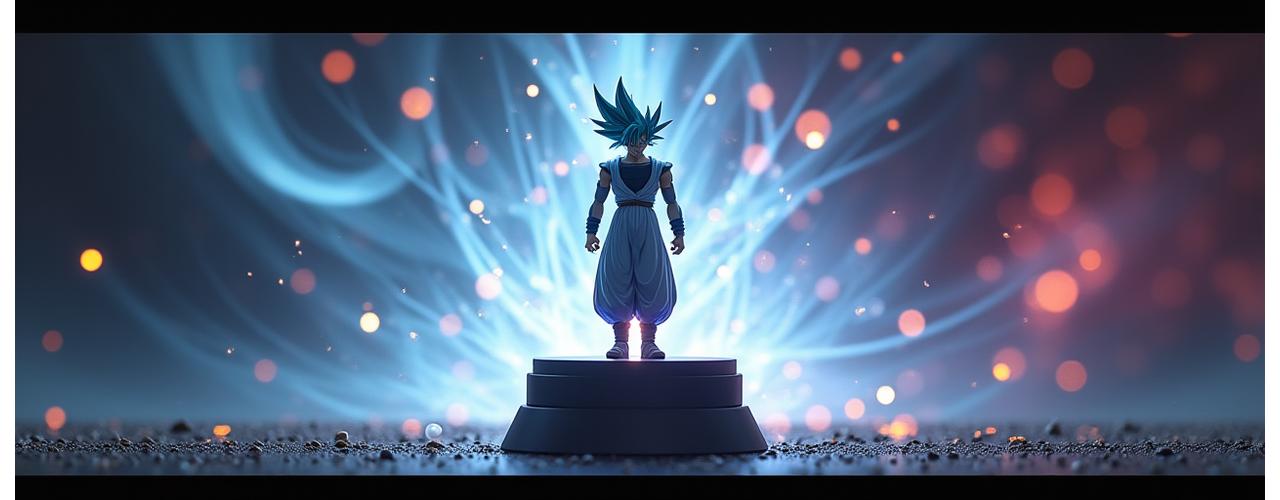 人気アニメのフィギュアセット、輝く背景