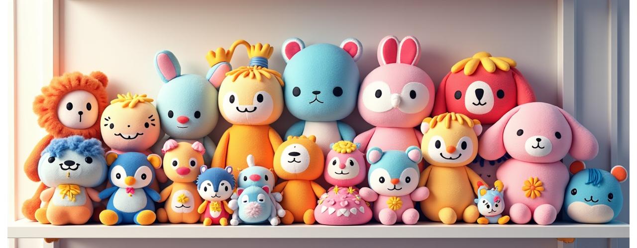 人気キャラクターのぬいぐるみが並べられ、販売されている様子