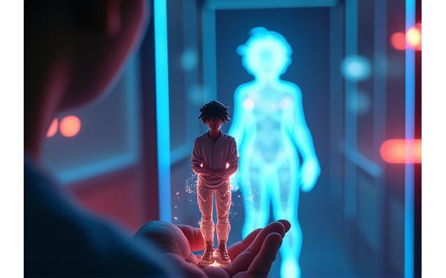 VR空間に召喚されたアニメフィギュアと交流する体験者