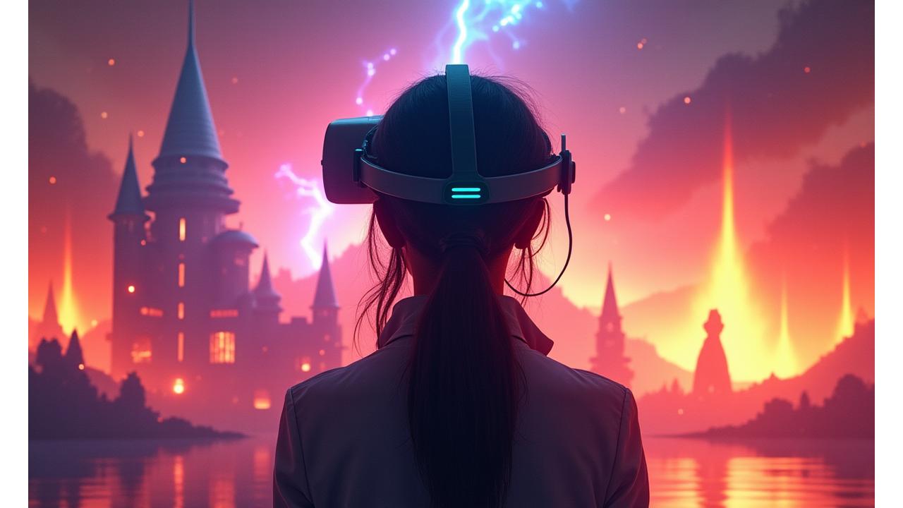 VRヘッドセットを装着し、感動に打ち震える人の後ろ姿