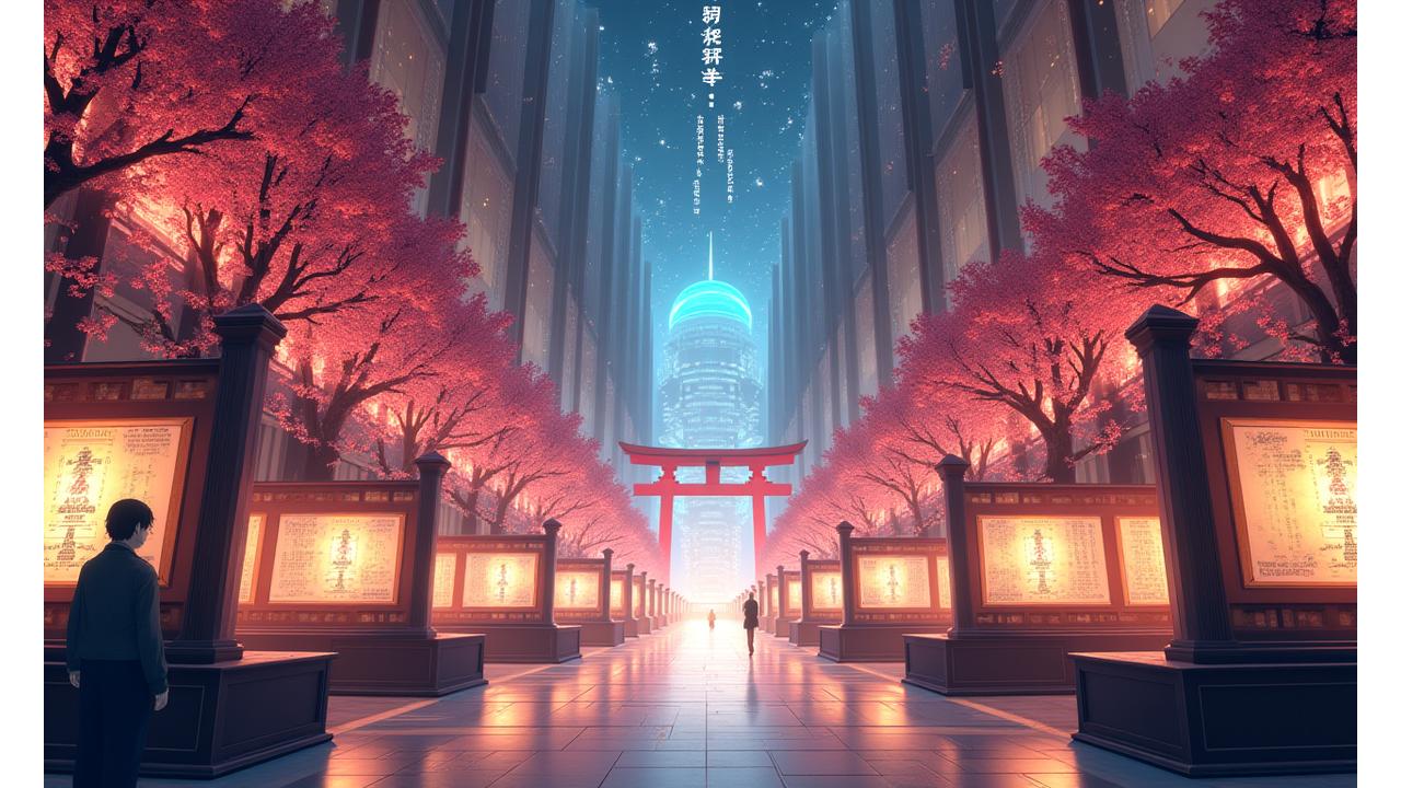 日本の文化要素とアニメモチーフが融合した知的なハブのイメージ