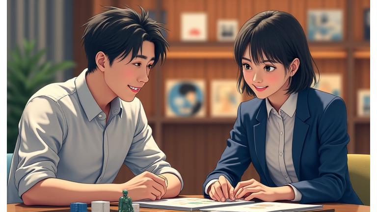 親切な笑顔のフィギュア鑑定士がお客様と話している