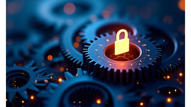 会員制度の仕組みを示す歯車と錠の抽象イラスト